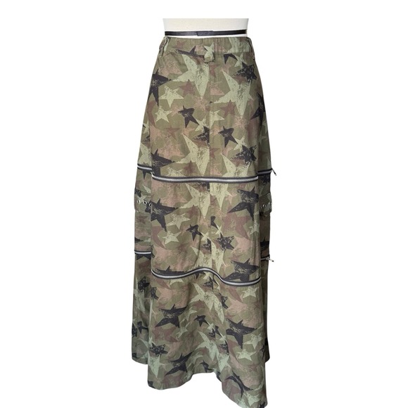 Social Collision Green Camo Zip-Off Maxi-to-mini  Skirt Y2K Grunge Cargo Small - Picture 1 of 7